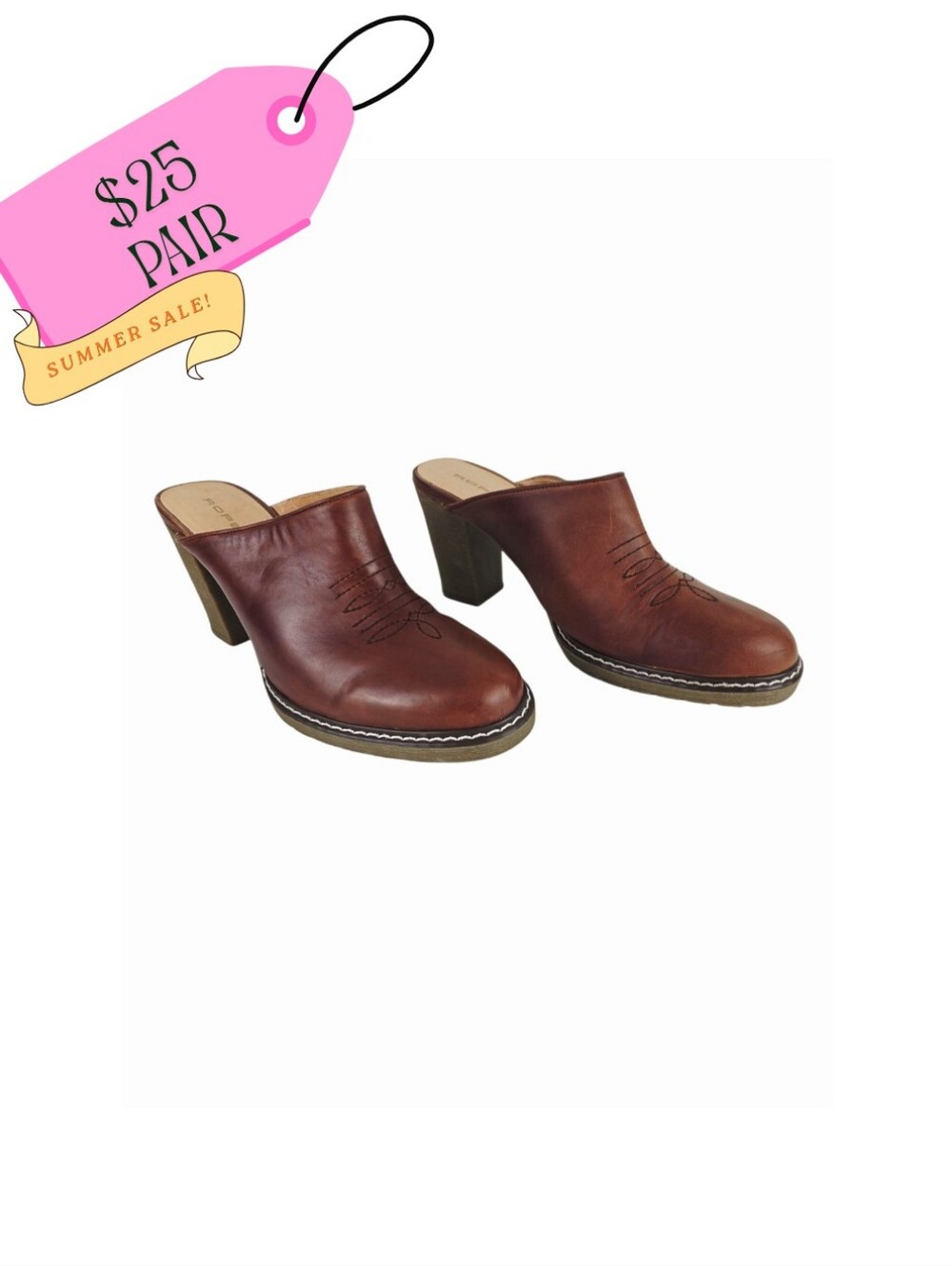 Roper Vintage Brown Leather Western Heeled Mules